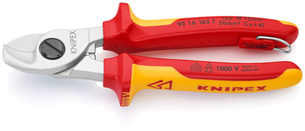 Ножницы для резки кабелей, со страховочным креплением, 165 мм KNIPEX 95 16 165 T BK