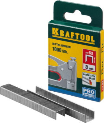 KRAFTOOL тип 53 (A/10/JT21) 8 мм, 1000 шт, калибр 23GA, скобы для степлера (31670-08)