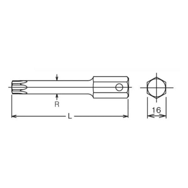 Бита ударная 16 мм, TORX T55, длина 100 мм, KO-KEN Арт. 107.16-T55(L100)