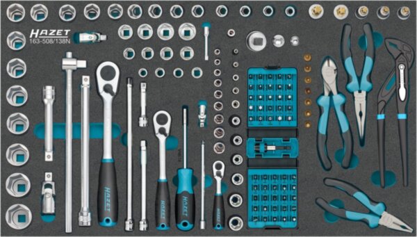 Набор торцевых головок, 138 предметов, TORX, привод 1/4" (6,3 мм) и 1/2" (12,5 мм), 691×392×60 мм, HAZET Арт. 163-508/138N