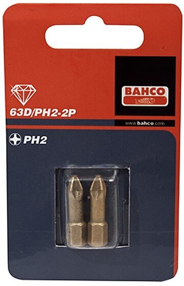 1/4"Биты под винты алмазные Phillips PH1, L=25мм, 2ШТ BAHCO Арт. 63D/PH1-2P