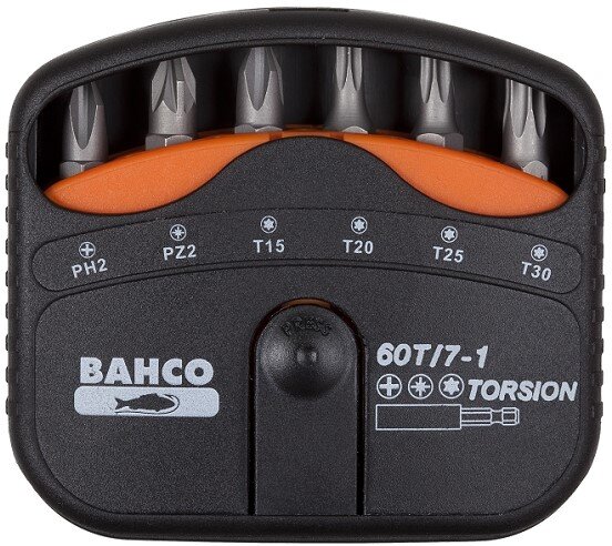 1/4"Набор торсионных бит, 7 предметов, PH,PZ,T, переходник BAHCO Арт. 60T/7-1