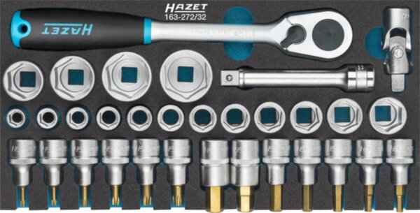 Набор торцевых головок TORX, 32 предмета, привод 1/2" (12,5 мм), 342×172×60 мм, HAZET Арт. 163-272/32