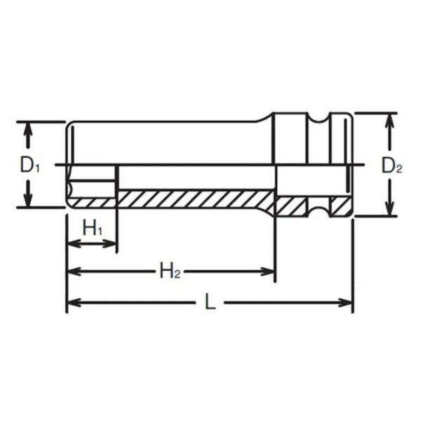 Головка торцевая ударная удлинённая, привод 1/2", выход 1/2", 6-гранная, длина 80 мм, KO-KEN Арт. 14300A 1/2"